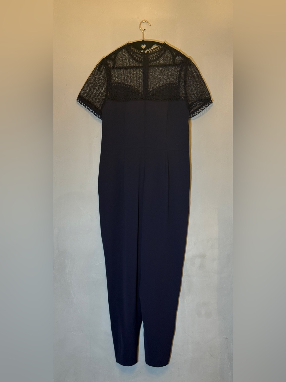 Tahari ASL Navy Lace Yoke Jumpsuit Petite 12